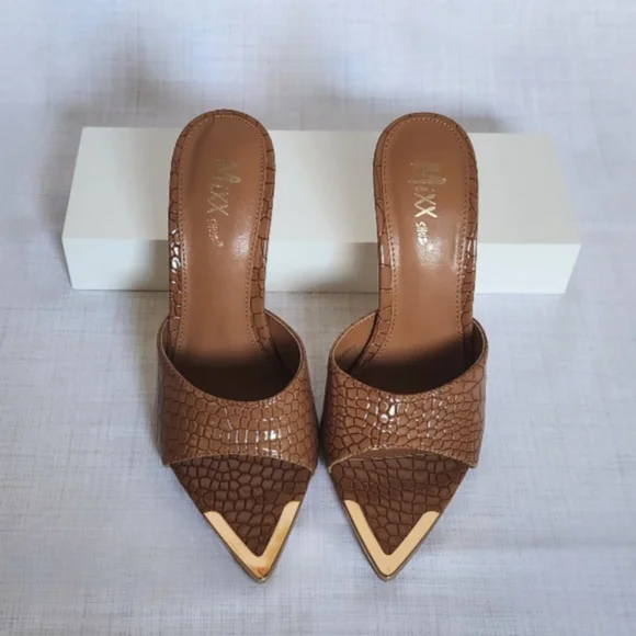 Miss Lola Shoes Miss Lola High Heel Mules Tan Poshmark
